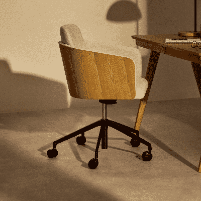 Kave Home Bureaustoel 'Madai' Chenille en essen, kleur Beige Kave Home Bureaustoel 'Madai' Chenille en essen, kleur Beige