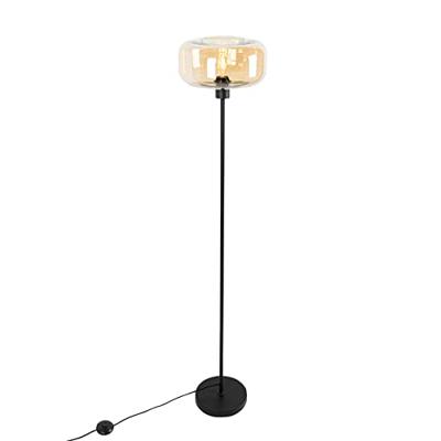 QAZQA Art deco vloerlamp zwart met amber glas - Bizle