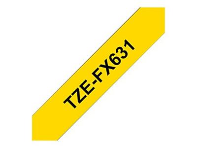 Labeltape flexibel Brother TZe-FX, TZ-FX TZe-FX631 PET Tapekleur: Geel Tekstkleur:Zwart 12 mm 8 m - thumbnail
