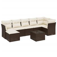 7-delige Loungeset met kussens poly rattan bruin - thumbnail