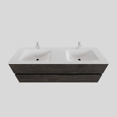 Badkamermeubel Solid Surface BWS Oslo 150x46 cm Dubbel Wood Dark Brown (2 kraangaten) Badkamermeubel Solid Surface BWS Oslo 150x46 cm Dubbel Wood Dark Brown (2 kraangaten)