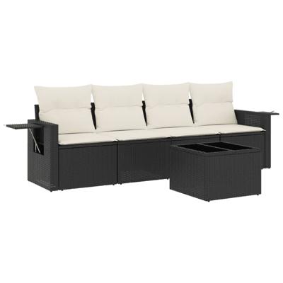 5-delige Loungeset met kussens poly rattan zwart - thumbnail