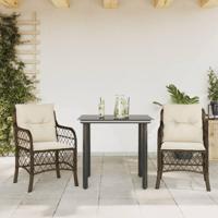 3-delige Bistroset met kussens poly rattan bruin - thumbnail