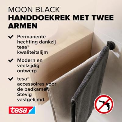 tesa MOON BLACK Handdoekhouder 2 handdoekstangen Lijm Metaal tesa MOON BLACK Handdoekhouder 2 handdoekstangen Lijm Metaal