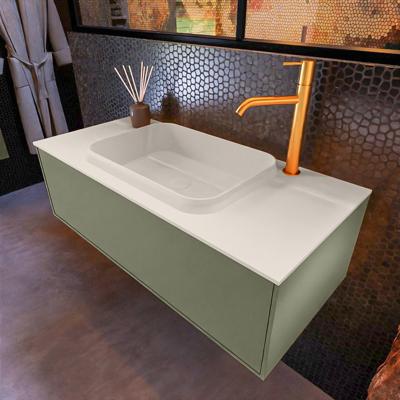 Badkamermeubelset Mondiaz Erin 100 cm met 1 Lade met RIDGE Wastafel Midden Linen met 1 kraangat Greeploos Mat Army Badkamermeubelset Mondiaz Erin 100 cm met 1 Lade met RIDGE Wastafel Midden Linen met 1 kraangat Greeploos Mat Army