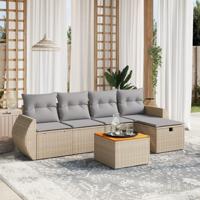 6-delige Loungeset met kussens poly rattan gemengd beige - thumbnail