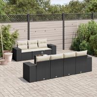8-delige Loungeset met kussens poly rattan zwart - thumbnail