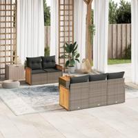 6-delige Loungeset met kussens poly rattan grijs - thumbnail