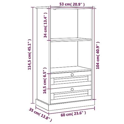 Boekenkast VIGO 60x35x114,5 cm massief grenenhout wit