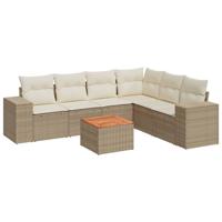 7-delige Loungeset met kussens poly rattan beige - thumbnail