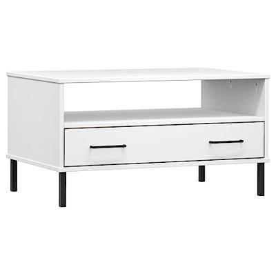 Salontafel met metalen poten OSLO 85x50x45 cm masssief hout wit