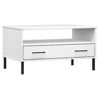 Salontafel met metalen poten OSLO 85x50x45 cm masssief hout wit - thumbnail