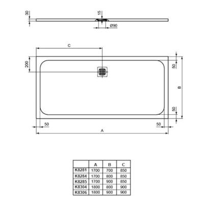 Ideal Standard Douchebak Ultra Flat Solid Rechthoek Grijs - 170x70x3 cm