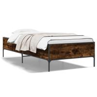 Bedframe bewerkt hout en metaal gerookt eikenkleurig 75x190 cm - thumbnail