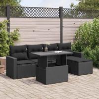 6-delige Loungeset met kussens poly rattan zwart - thumbnail