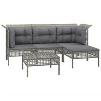 5-delige Loungeset met kussens poly rattan grijs - thumbnail