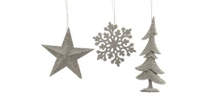 10 stuks! Hanger Kerstbal plastic glitter zilver Decoris - Decoris
