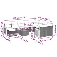 11-delige Loungeset met kussens poly rattan grijs - thumbnail