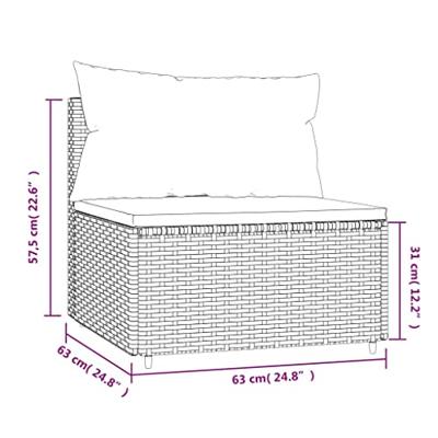 Tuinmiddenbank met kussens poly rattan bruin