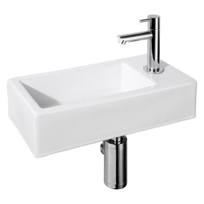 Differnz Helios fonteinset - 37.5x18.5x9.5cm - Rechthoek - 1 kraangat rechts - Recht chromen kraan - Keramiek Wit 38.010.00