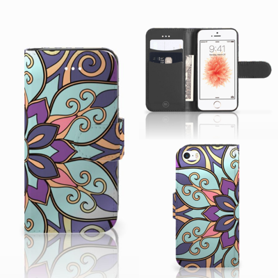 Apple iPhone 5 | 5s | SE Hoesje Purple Flower | Portemonnee hoesje