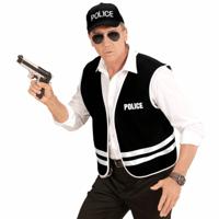 Zwart Politievest Met Cap Volwassen - thumbnail