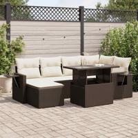 7-delige Loungeset met kussens poly rattan bruin - thumbnail
