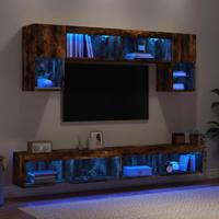 6-delige tv-wandmeubelset met LED bewerkt hout gerookt eiken - thumbnail