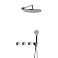 Hotbath Cobber X - CX7067 - Inbouw Regendoucheset - Geborsteld Nikkel - 2 Stopkranen - Thermostatisch - Wandarm 40 cm - Hoofddouche 300 mm - Ronde Handdouche 3 Standen - met M106 - Waterbesparend - thumbnail