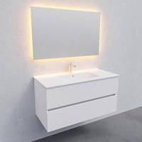 Badkamermeubel BWS Helsinki 100x46cm Keramiek Midden Mat Wit 2 Laden (1 kraangat) - thumbnail