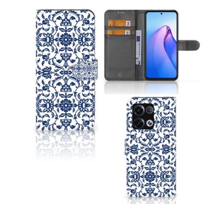 OPPO Reno8 Pro Hoesje Flower Blue | Portemonnee hoesje OPPO Reno8 Pro Hoesje Flower Blue | Portemonnee hoesje