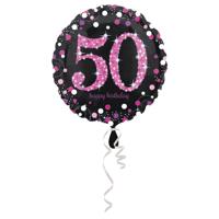 FolieBallon 50 jaar happy birthday pink 43cm - thumbnail