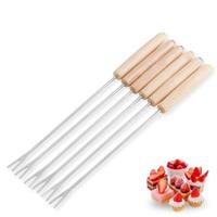 RVS houten handvat chocolade vork hot pot vorken kaas fruit dessert vork Fondue smelten Skewer keuken gereedschap willekeurige kleur levering - thumbnail