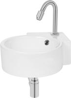 Saqu Rondo hoekfonteinset met chromen kraan glanzend wit keramiek - thumbnail