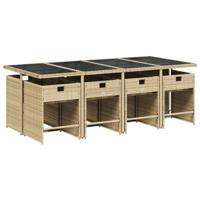 9-delige Tuinset met kussens poly rattan gemengd beige - thumbnail