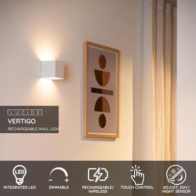 Lucide VERTIGO - Oplaadbare Wandlamp Binnen/Buiten - Accu/Batterij - LED Dimb. - 1x6W 2700K - IP54 - Bewegingssensor - Magnetisch - Wit Lucide VERTIGO - Oplaadbare Wandlamp Binnen/Buiten - Accu/Batterij - LED Dimb. - 1x6W 2700K - IP54 - Bewegingssensor - Magnetisch - Wit