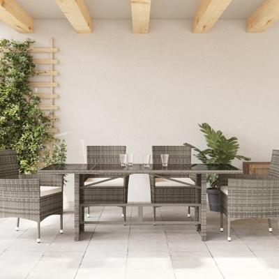 Tuintafel met glazen blad 190x80x74 cm poly rattan grijs - thumbnail