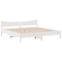 Bedframe met hoofdbord massief grenenhout wit 200x200 cm - thumbnail