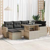 7-delige Loungeset met kussens poly rattan lichtgrijs - thumbnail