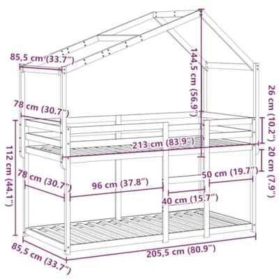 Stapelbed met bedhuis massief grenenhout wit 80x200 cm