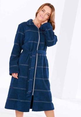Lange badjas met rits - donkerblauw-40