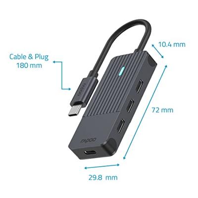 Rapoo USB-C naar USB-C Hub Zwart - thumbnail