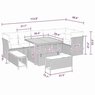 Tuinbankenset 9 pcs Zwart poly rattan