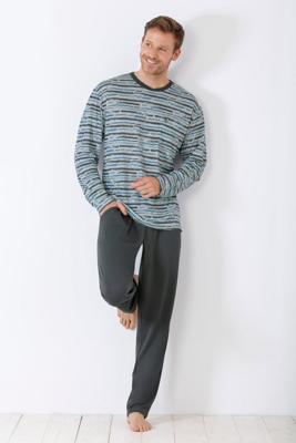 Grijs-blauwe verfstrepen herenpyjama van Hajo