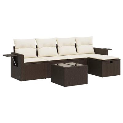 5-delige Loungeset met kussens poly rattan bruin