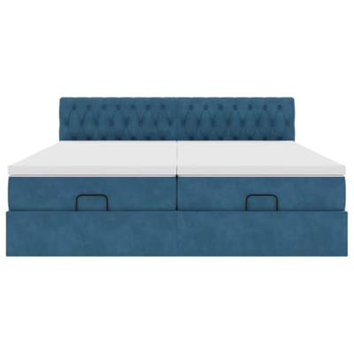 Bed poef met matrassen en leds 200x200 cm fluweel donkerblauw