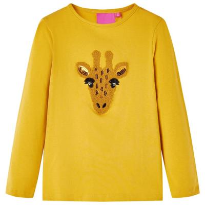 Kindershirt met lange mouwen dierenprint 140 donker okerkleurig