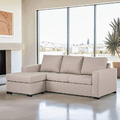 BASE 3-zits Loungebank 'Mael' Links/Rechts, Linnenlook, kleur Beige BASE 3-zits Loungebank 'Mael' Links/Rechts, Linnenlook, kleur Beige