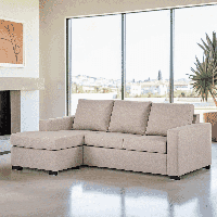 BASE 3-zits Loungebank 'Mael' Links/Rechts, Linnenlook, kleur Beige - thumbnail