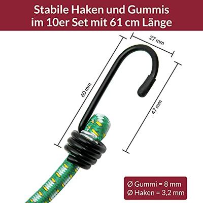 10 x Rubberen Bagagespin met haken 61 cm x 8 mm Ø 10 x Rubberen Bagagespin met haken 61 cm x 8 mm Ø